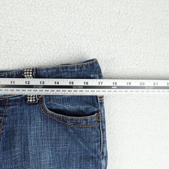 Vintage Blue Jeans Womens 11 12 Bootcut Medium Wash Rhinestones Low Rise 90s - Picture 7 of 13